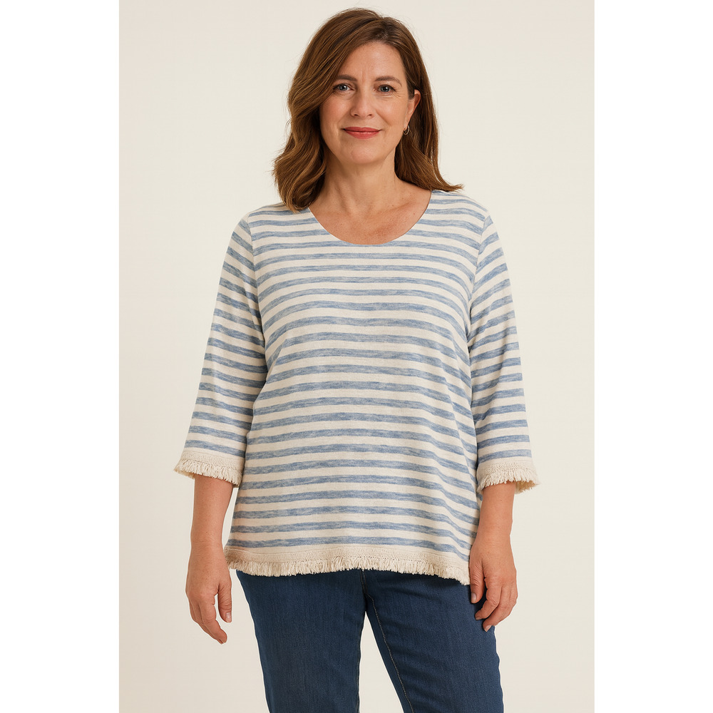 J. Jill Womens Top Medium Striped Boat Neck Fringe Bohemian Coastal Nautical